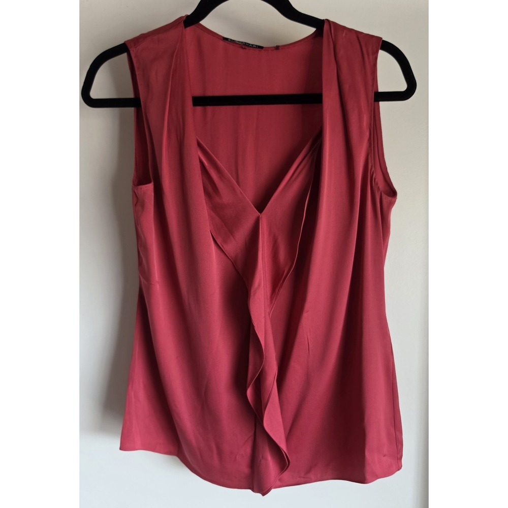 Elie Tahari Silk Tank Top Size 8 Red Solid V-Neck Sleeveless Work Blouse